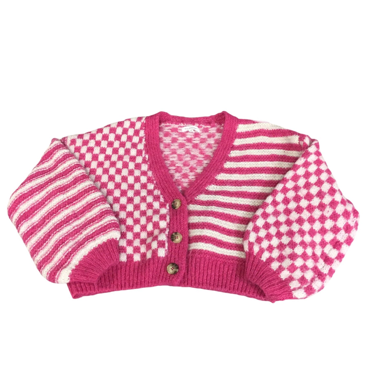 Sweater Cardigan By Blu Pepper In Pink & White, Size: S