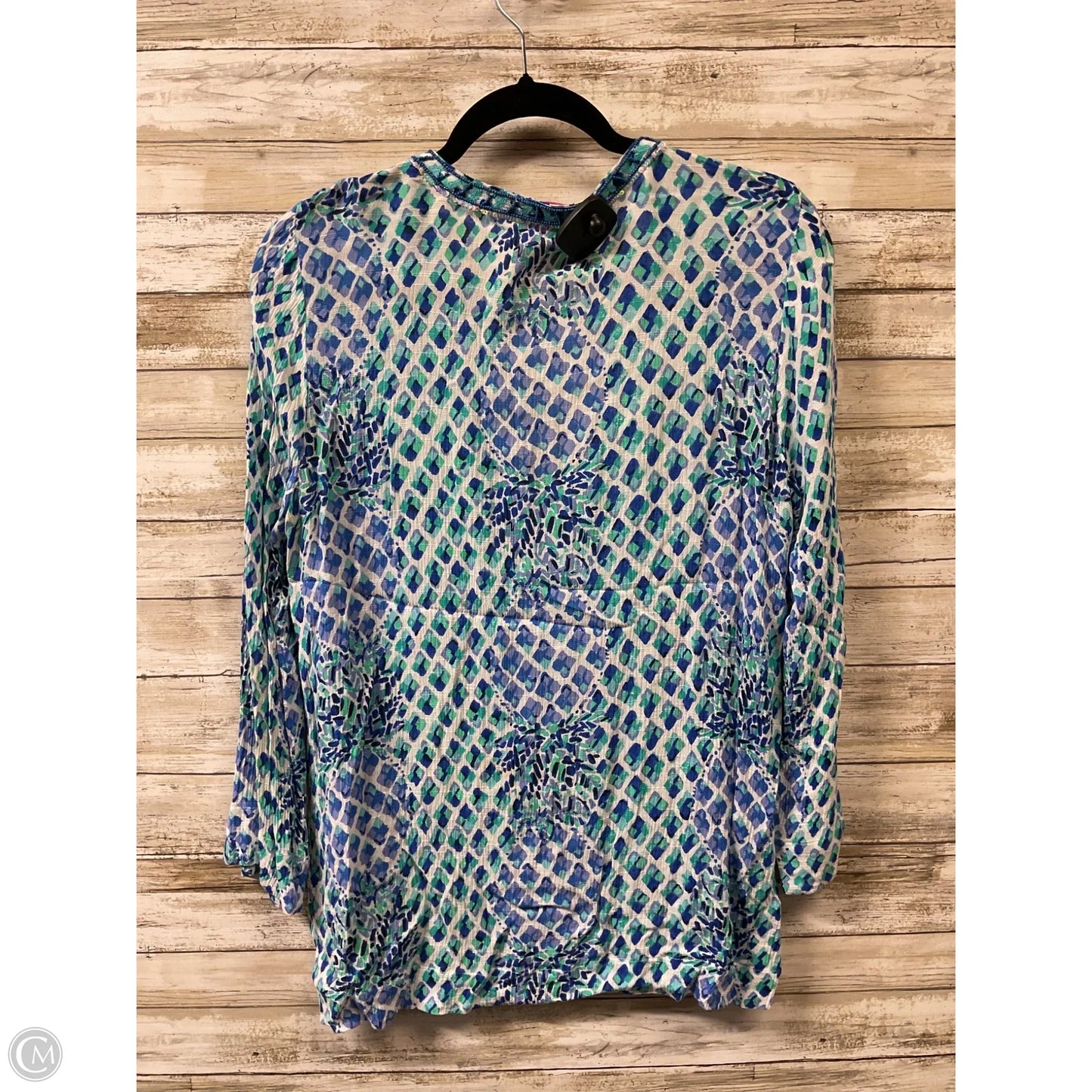 Top Long Sleeve Designer By Lilly Pulitzer In Blue & Green, Size: M