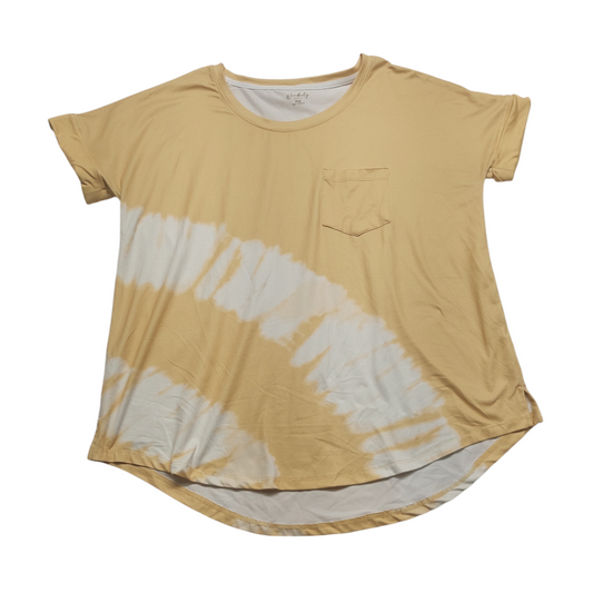 Tan & White Top Short Sleeve Wonderly, Size Petite  M