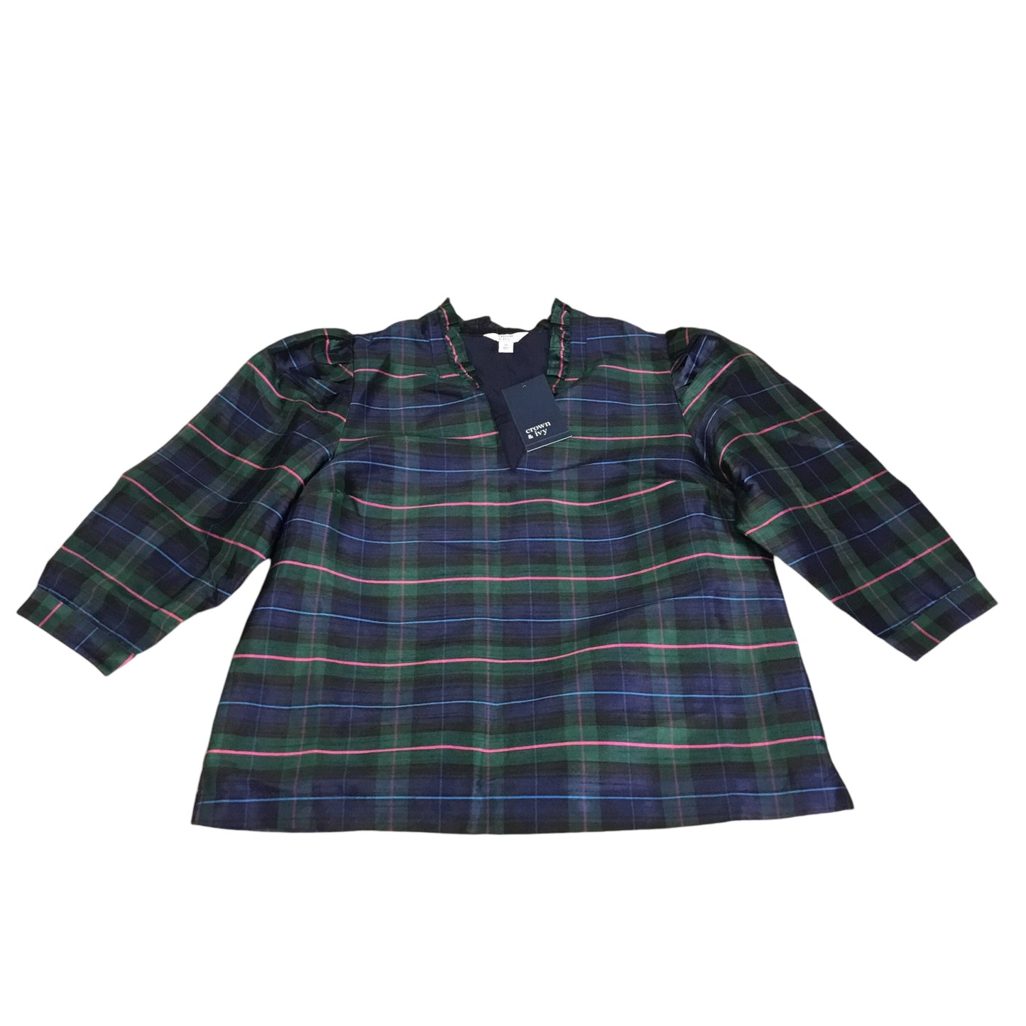 Top Long Sleeve By Crown And Ivy In Plaid Pattern, Size: M