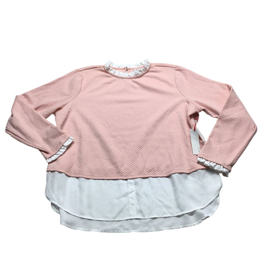 Top Long Sleeve By Elle In Pink & White, Size: 2x