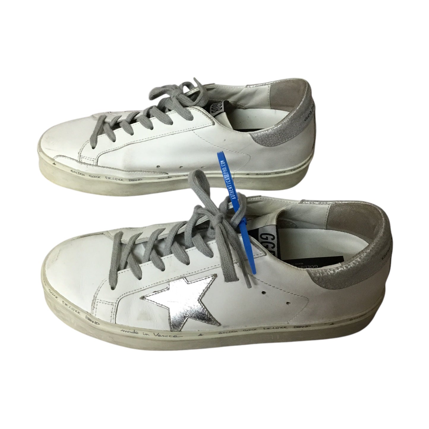 Shoes Luxury Designer By Golden Goose In Silver & White, Size: 39