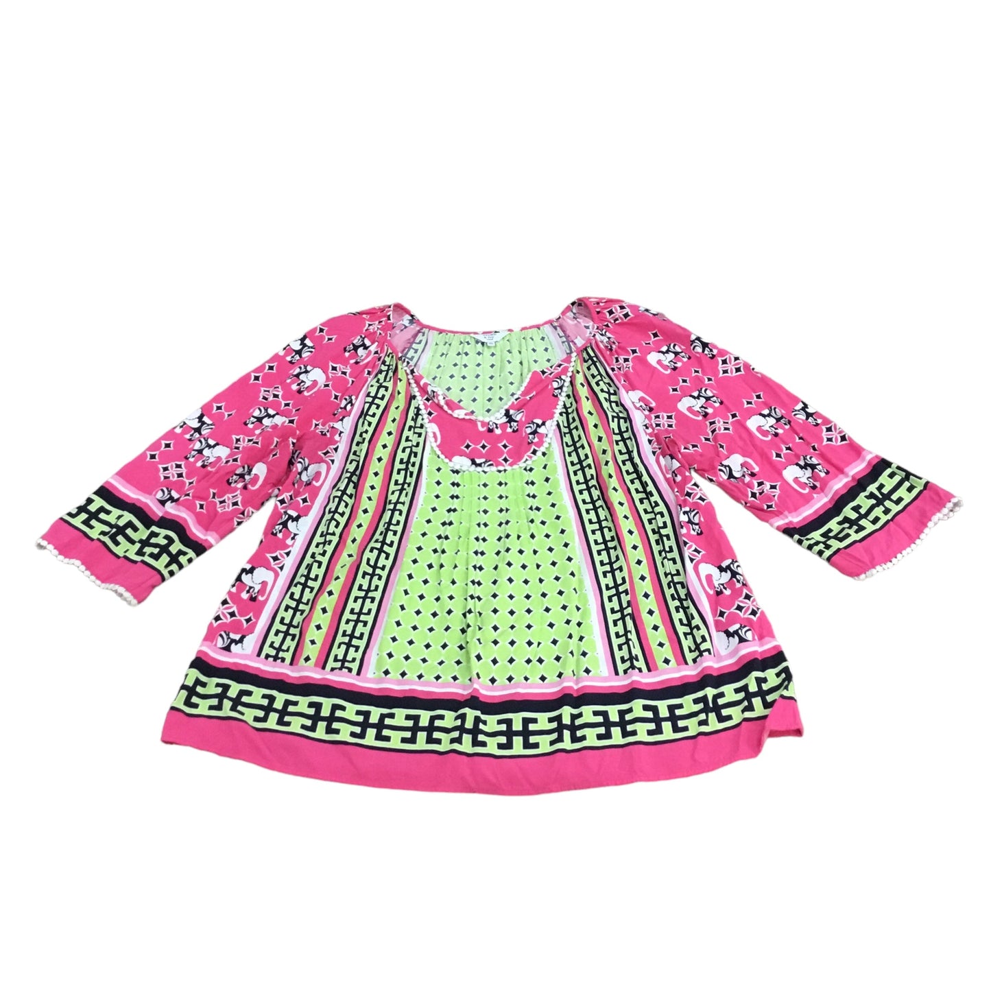 Top Long Sleeve By Crown And Ivy In Green & Pink, Size: Xl