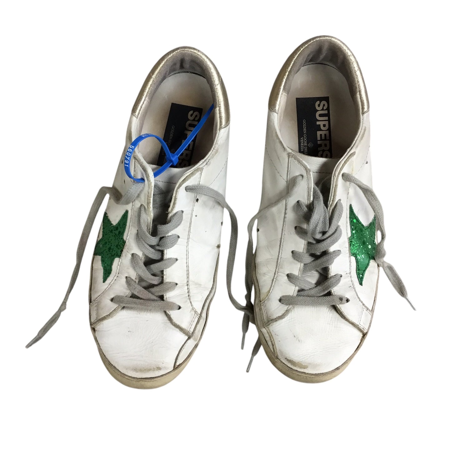 Shoes Luxury Designer By Golden Goose In Green & White, Size: 7