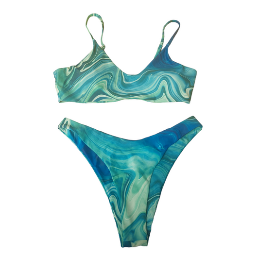 Blue & Green Swimsuit 2pc Cme, Size L