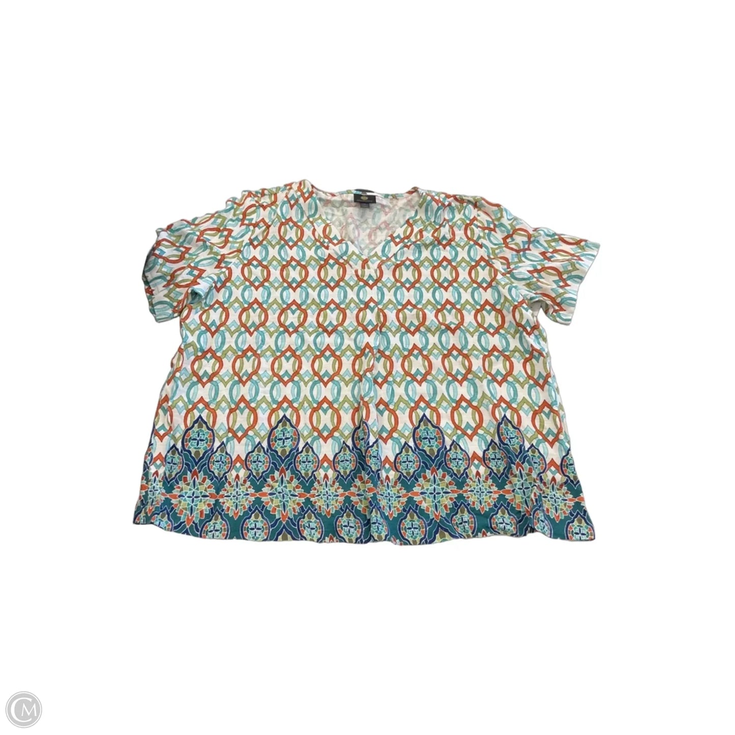 Top Short Sleeve By Jm Collections In Blue & Orange, Size: Xl