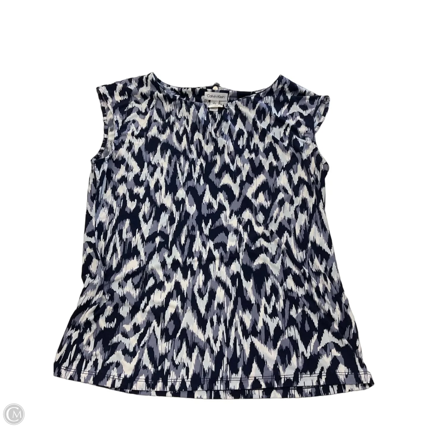 Top Sleeveless By Calvin Klein In Blue & White, Size: L