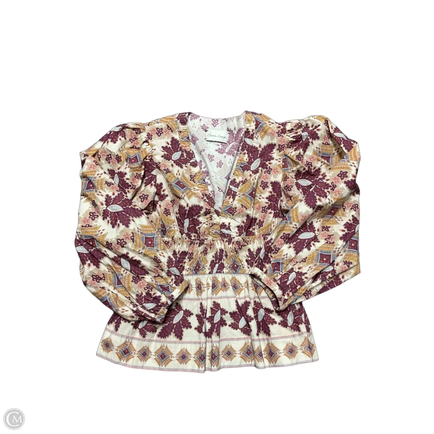 Top Long Sleeve By Cma In Purple & Tan, Size: M