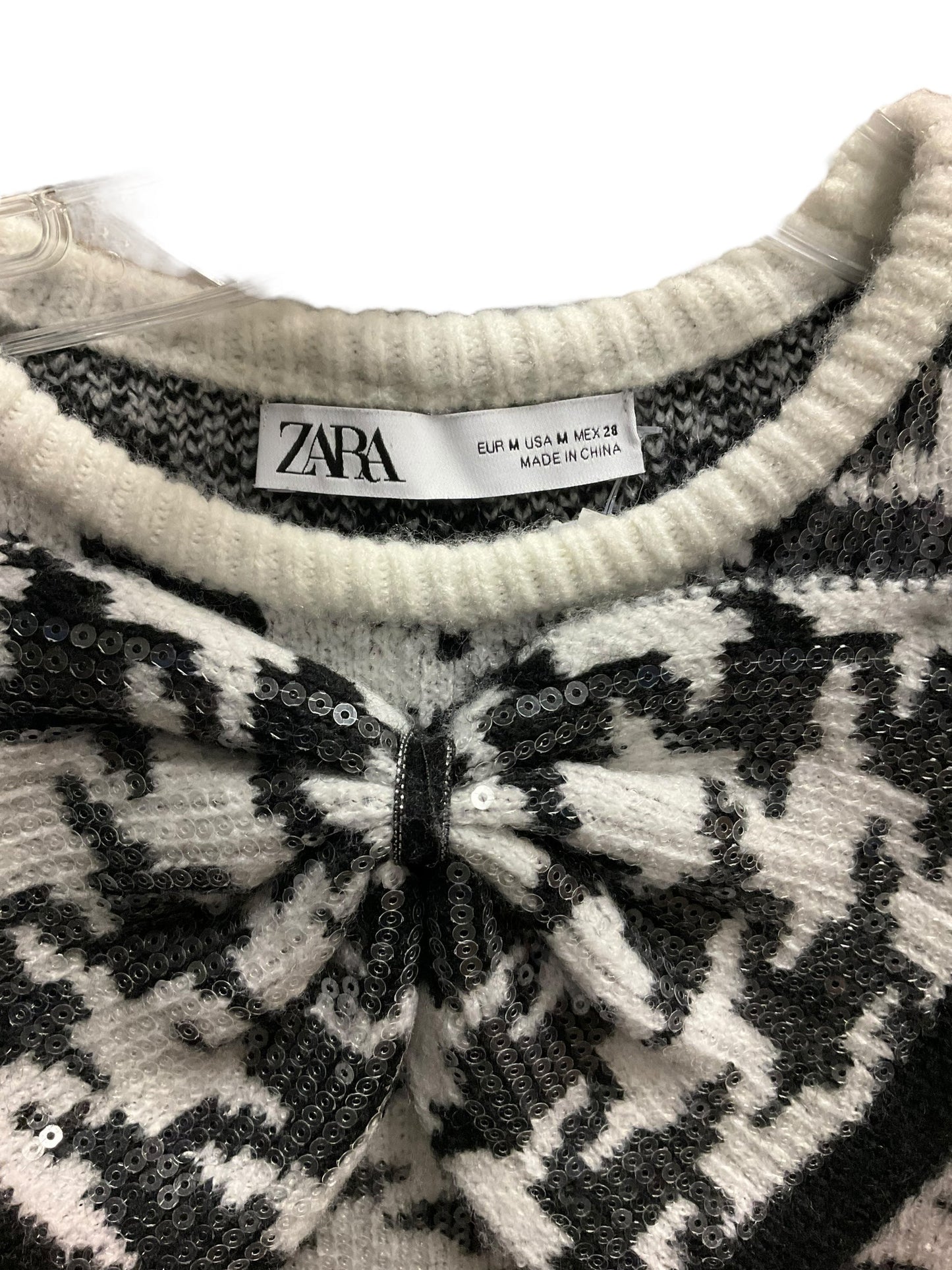 Sweater By Zara In Black & Cream, Size: M