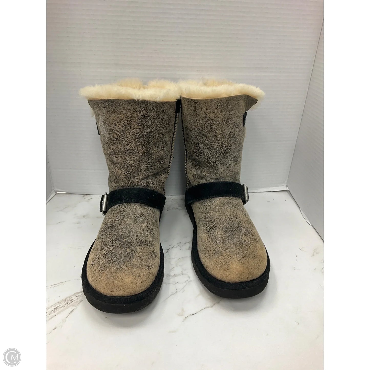 Boots Designer By Ugg In Black & Grey, Size: 9