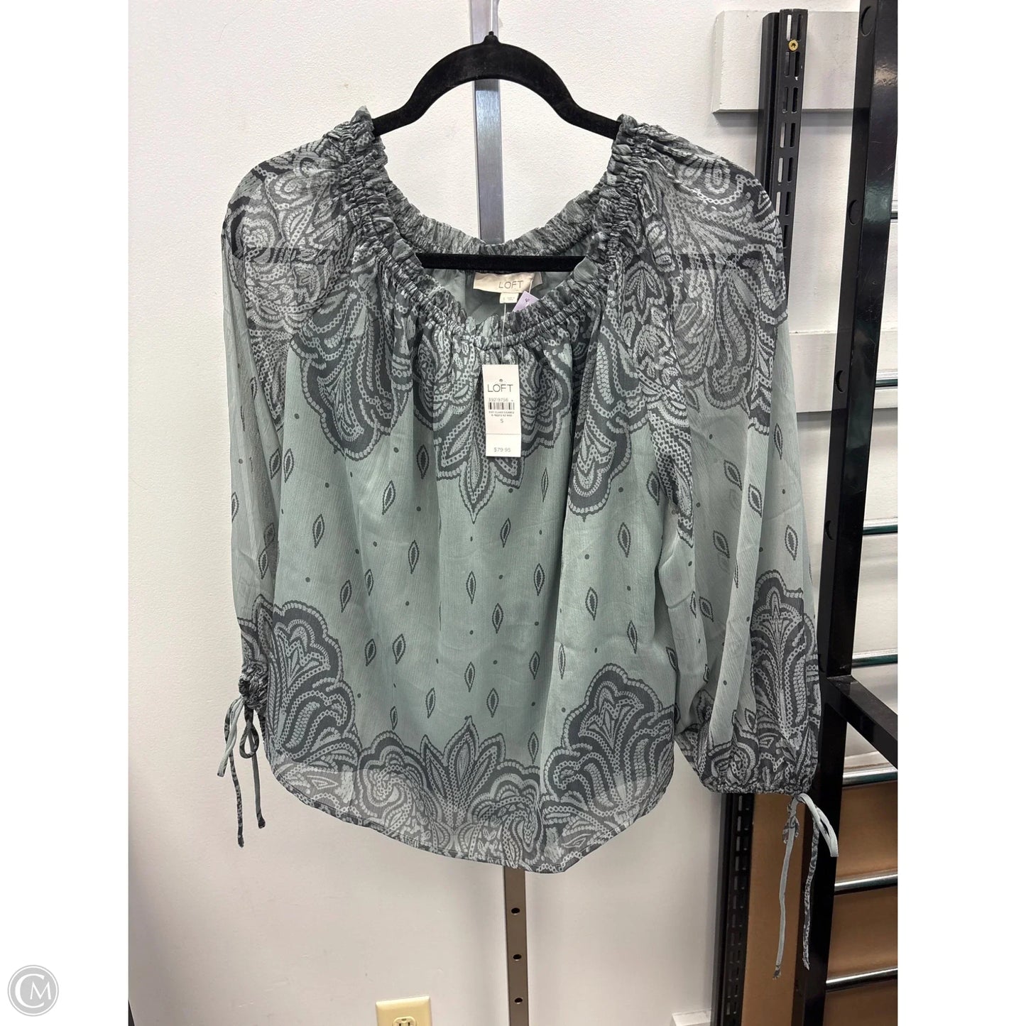 Top 3/4 Sleeve By Loft In Green & Grey, Size: S