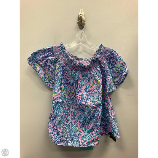 Top Short Sleeve Designer By Lilly Pulitzer In Blue & Pink, Size: S