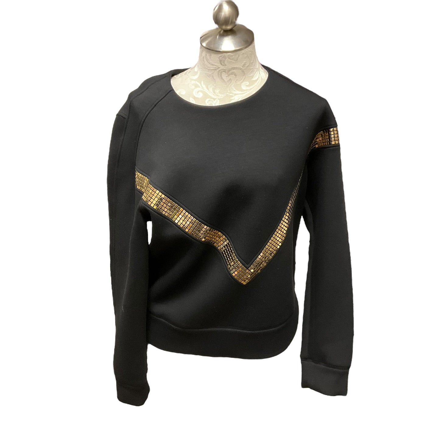 Top Long Sleeve Luxury Designer By Versace In Black & Gold, Size: M