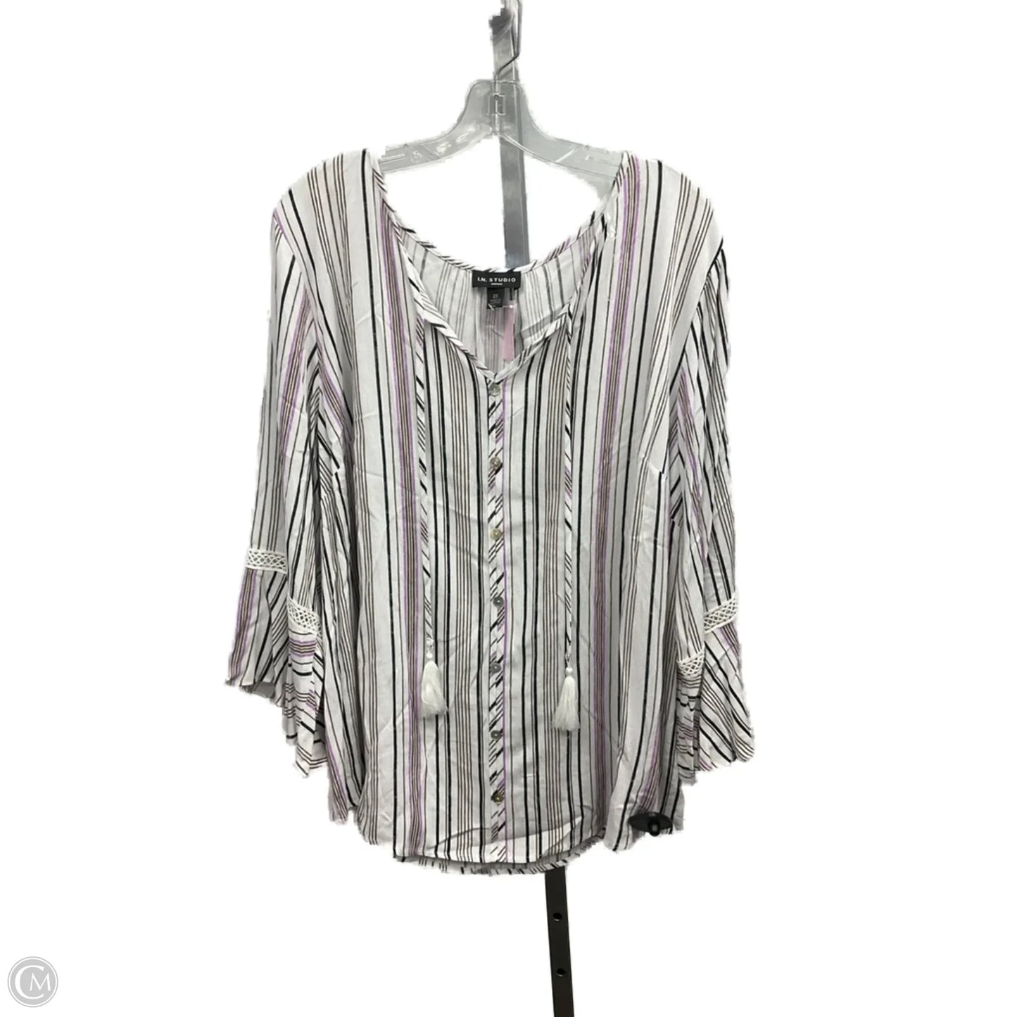 Top 3/4 Sleeve By I.N.Studio In Striped Pattern, Size: 2x