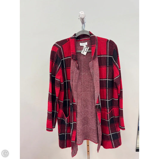Sweater Cardigan By Elle In Plaid Pattern, Size: Xl