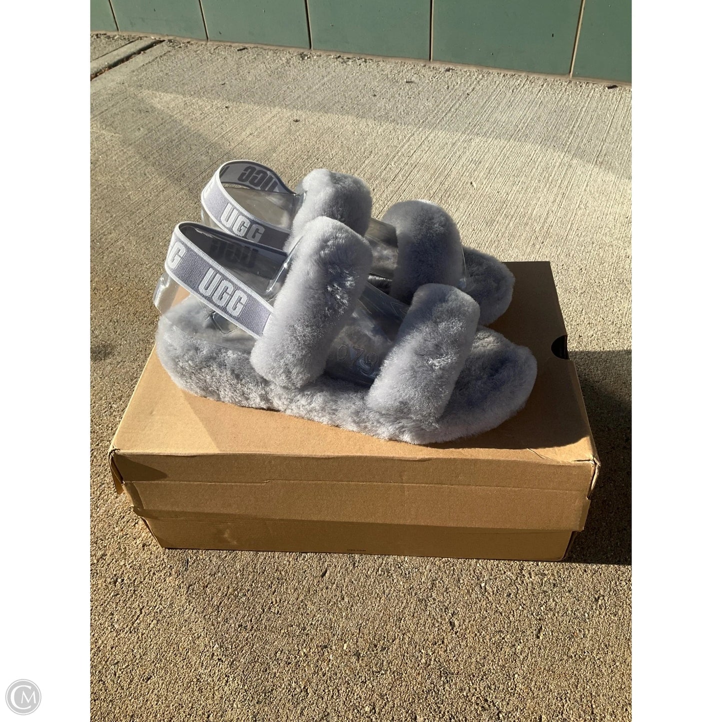 Slippers Designer By Ugg In Grey, Size: 11