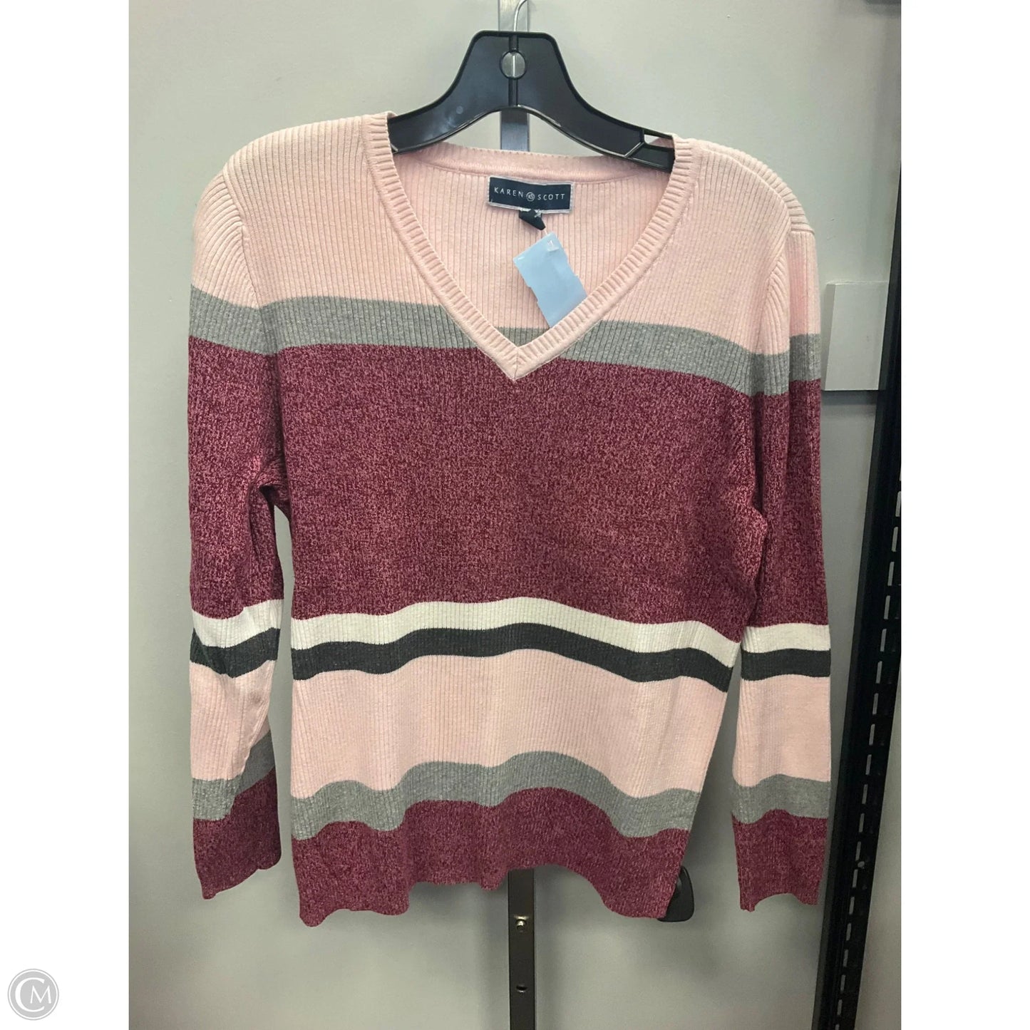 Sweater By Karen Scott In Striped Pattern, Size: L