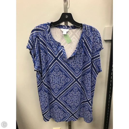 Top Short Sleeve By Liz Claiborne In Blue & White, Size: Xxl