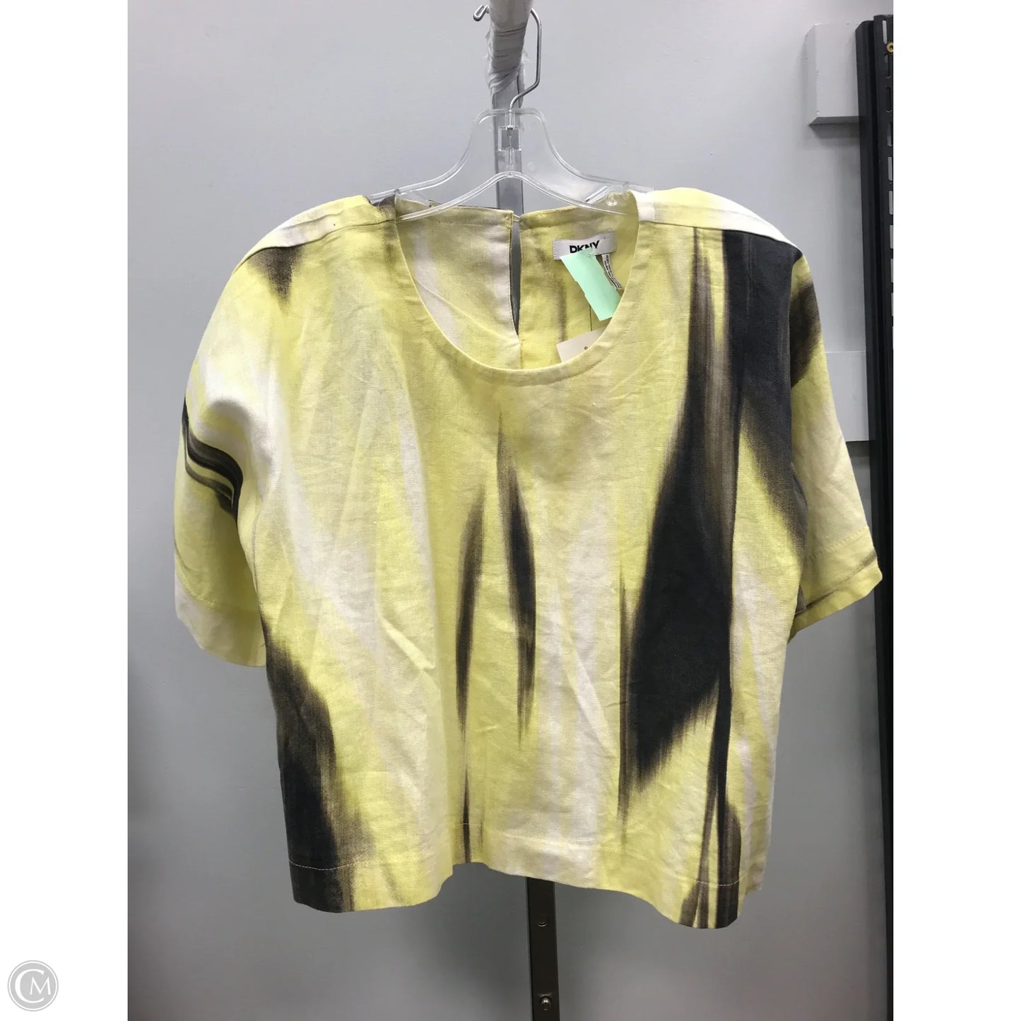 Top Short Sleeve By Dkny In Grey & Yellow, Size: M