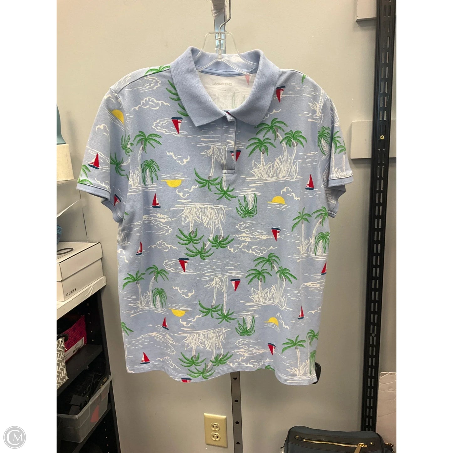 Top Short Sleeve By Lands End In Blue, Size: L
