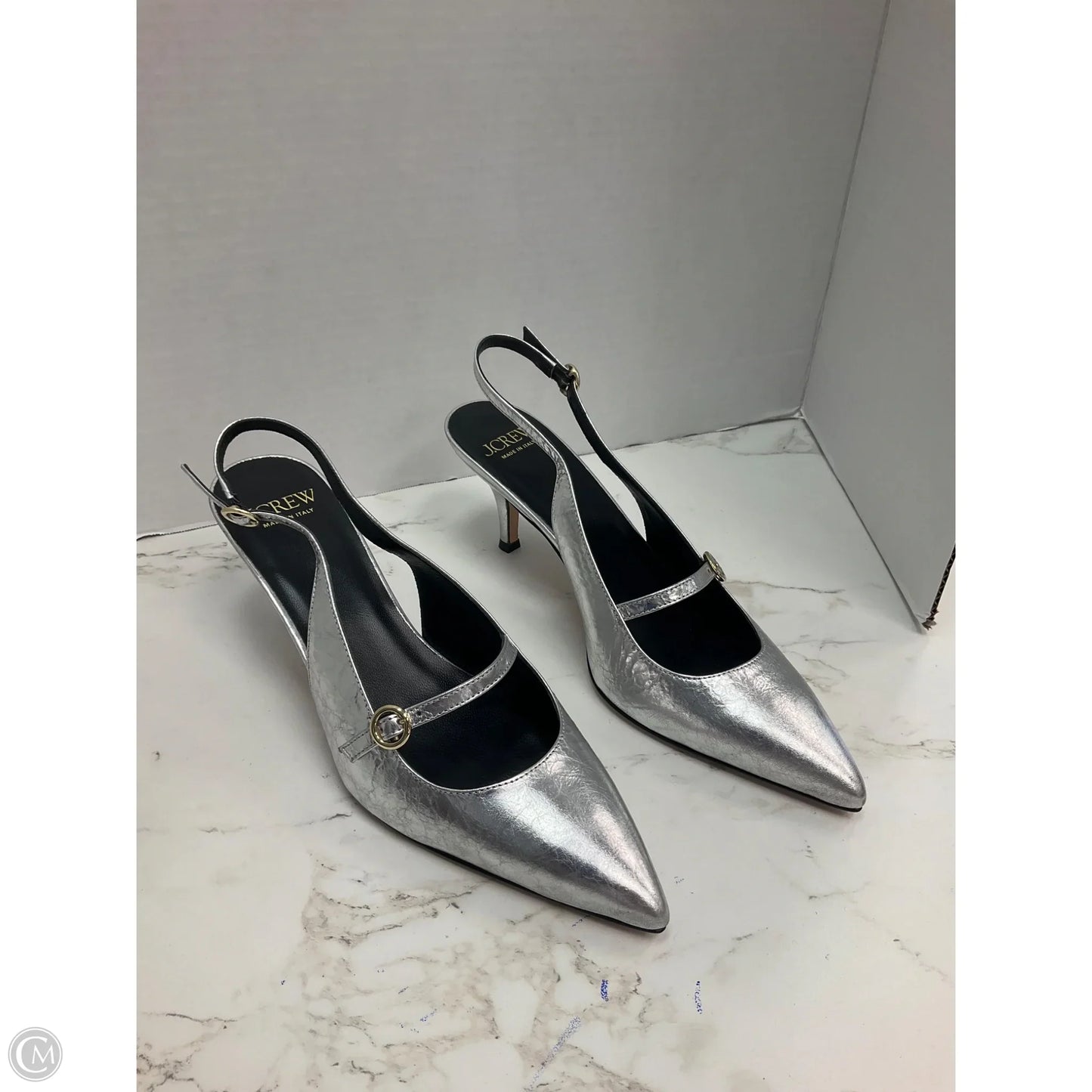 Sandals Heels Kitten By J. Crew In Silver, Size: 7.5