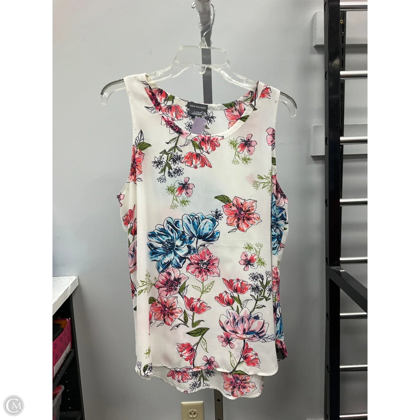 Top Sleeveless By Van Heusen In Floral Print, Size: L