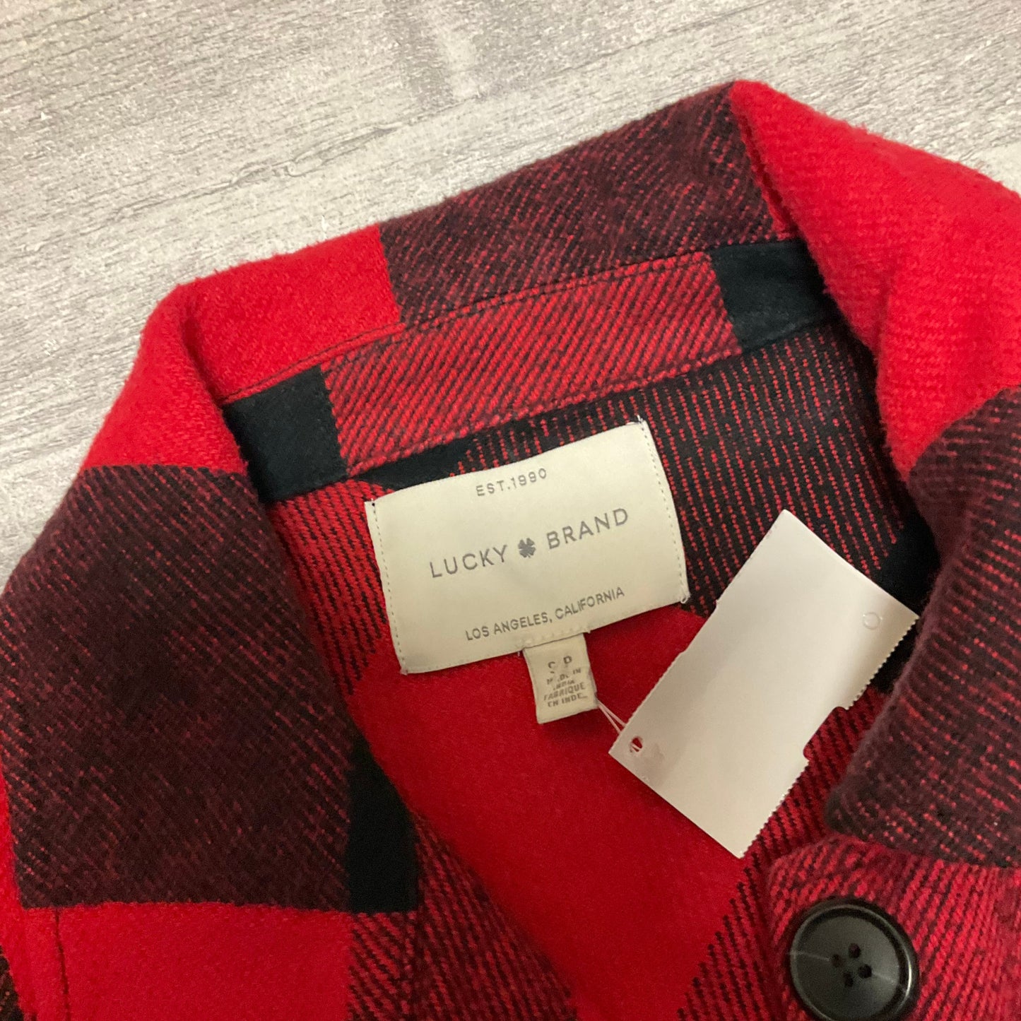 Jacket Shirt By Lucky Brand In Black & Red, Size: Petite   S