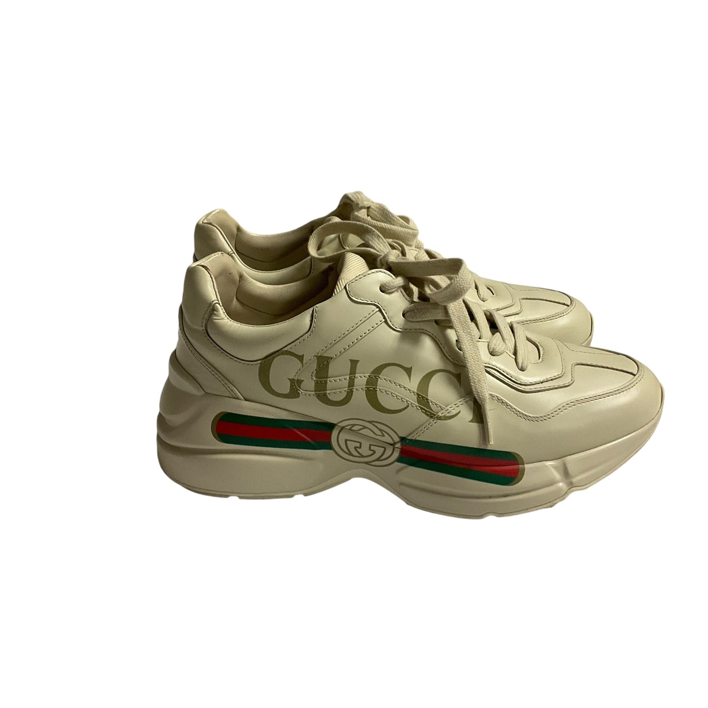 Shoes Luxury Designer By Gucci In Cream, Size: 8.5