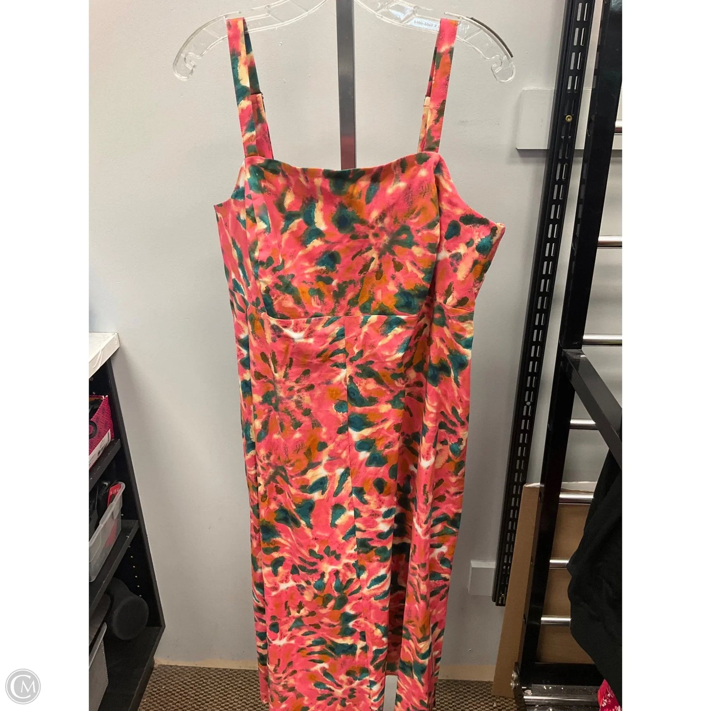 Dress Casual Midi By Clothes Mentor In Green & Pink, Size: 14