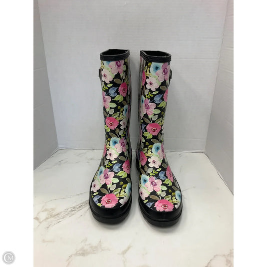 Boots Rain By Clothes Mentor In Floral Print, Size: 9