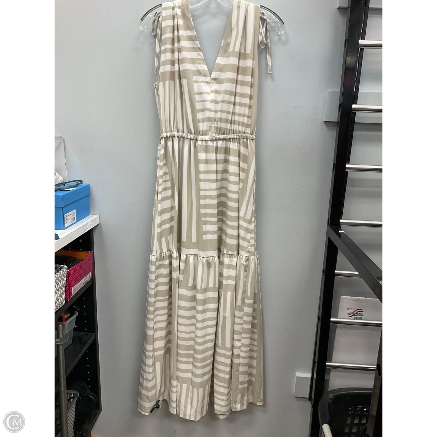 Dress Casual Midi By Calvin Klein In Tan & White, Size: 8