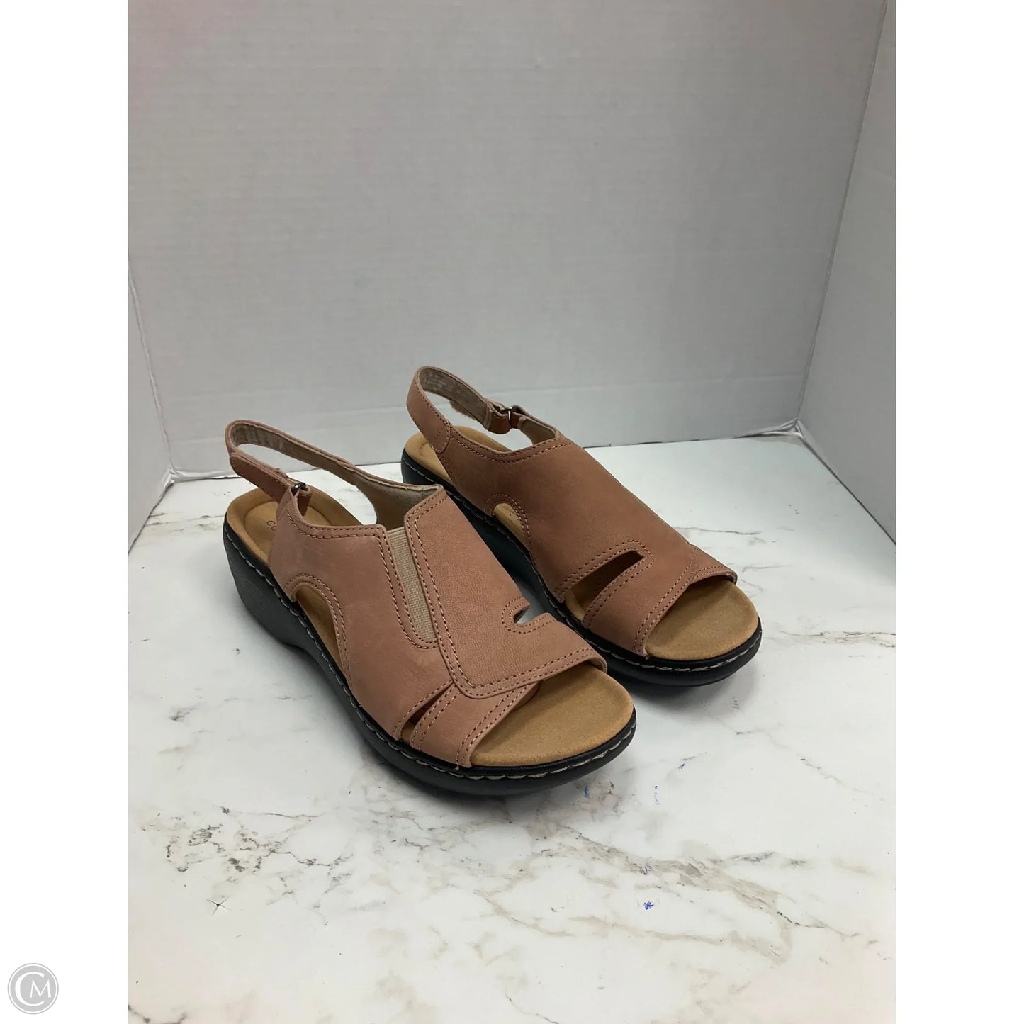 Sandals Heels Wedge By Clarks In Brown, Size: 9