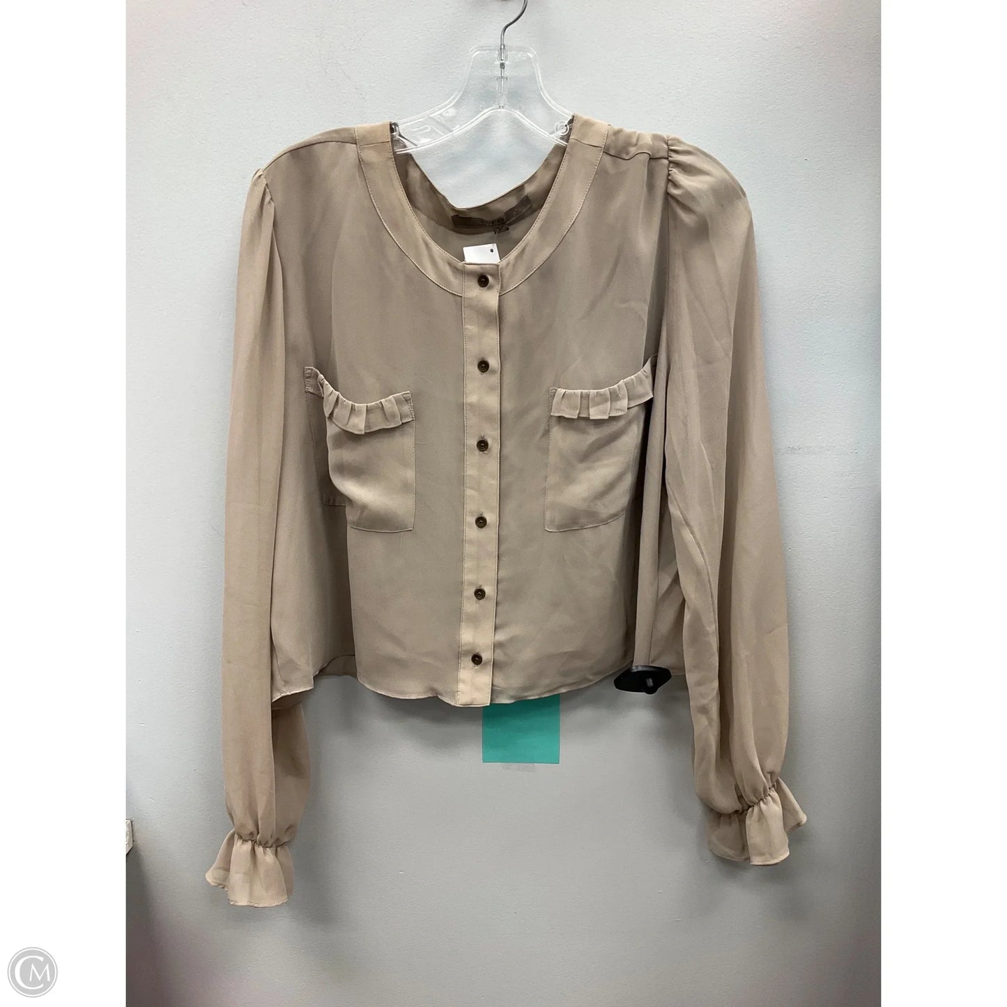 Top Long Sleeve By Guess In Taupe, Size: L