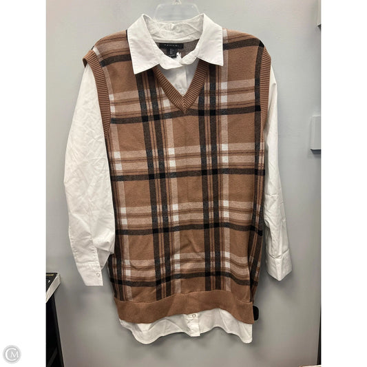 Dress Sweater By Tahari In Plaid Pattern, Size: L