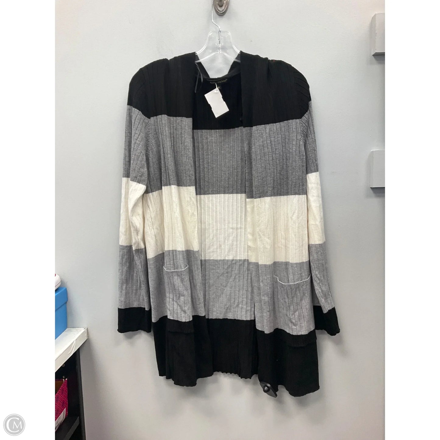 Sweater Cardigan By Kathy Ireland In Black & Grey, Size: M