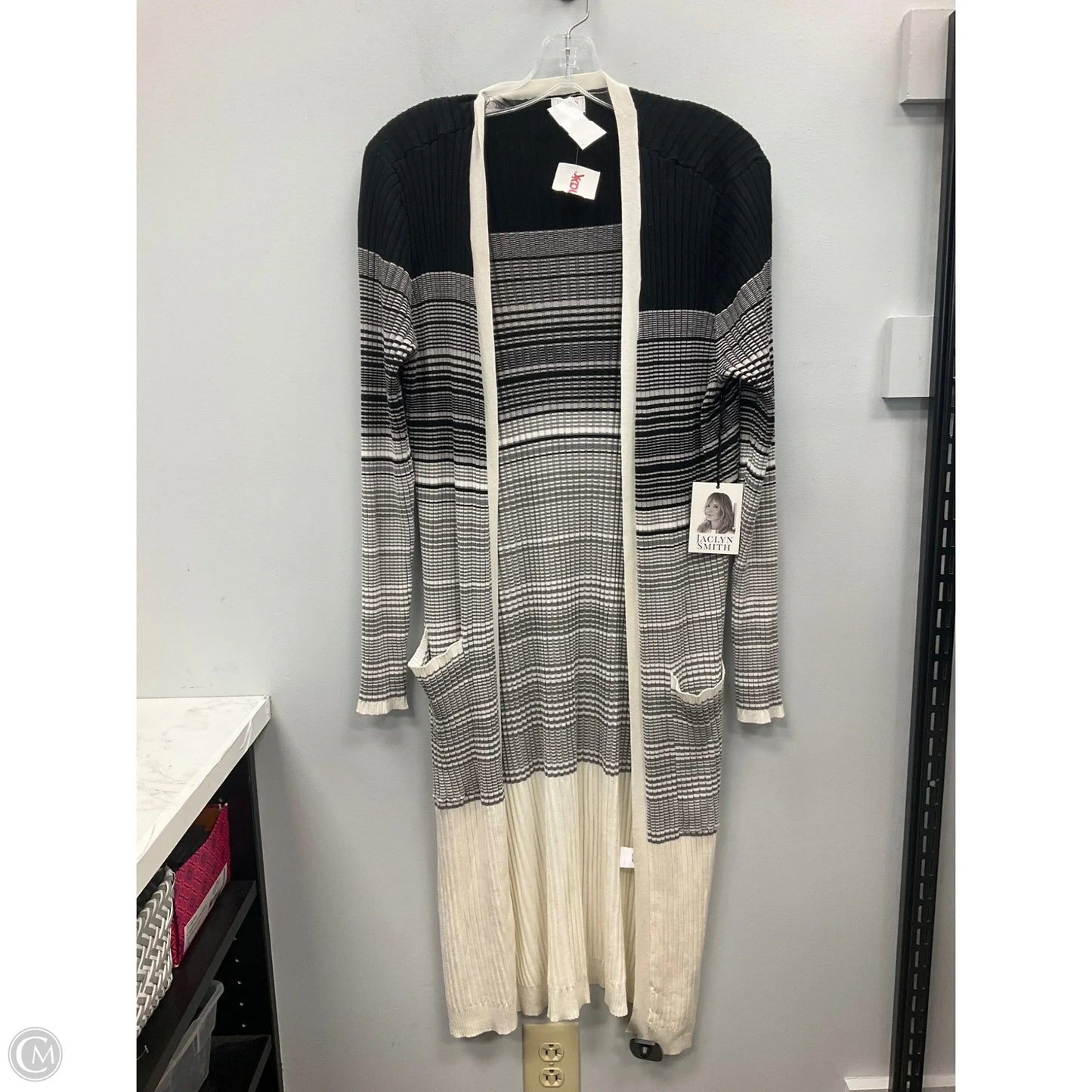 Sweater Cardigan By Jaclyn Smith In Black & Cream, Size: M