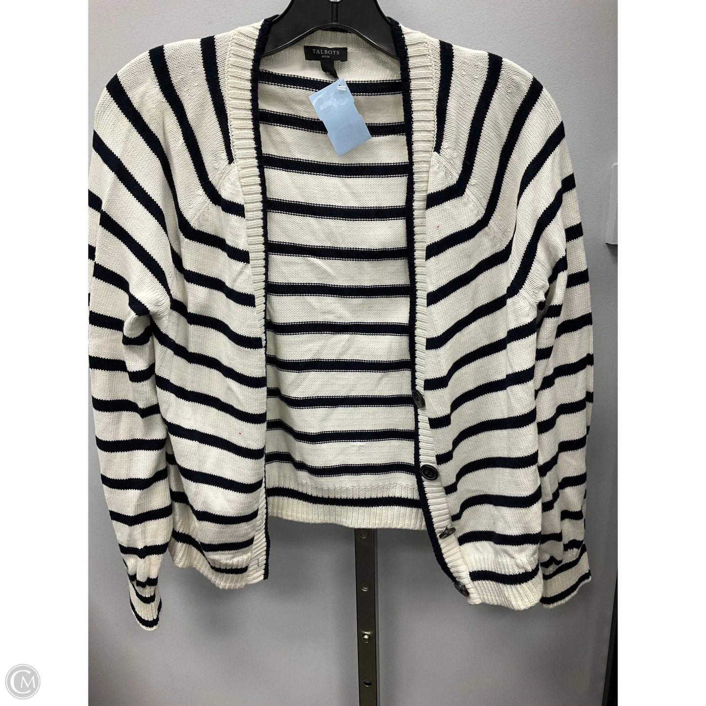 Sweater Cardigan By Talbots In Striped Pattern, Size: Mp
