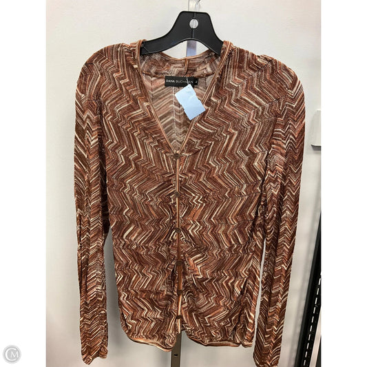 Top Long Sleeve By Dana Buchman In Brown & Cream, Size: L