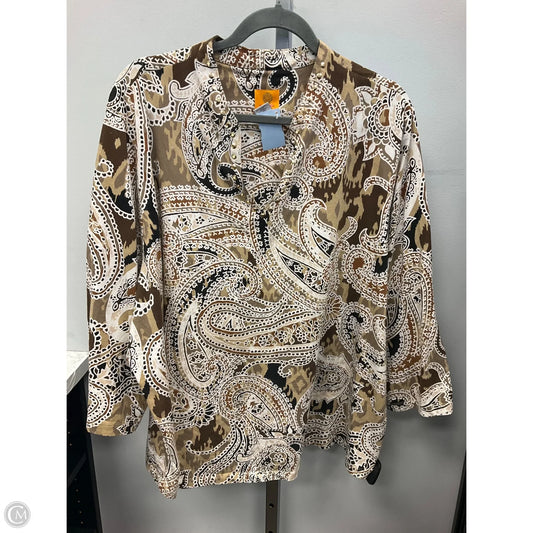 Top 3/4 Sleeve By Ruby Rd In Brown & White, Size: 3x