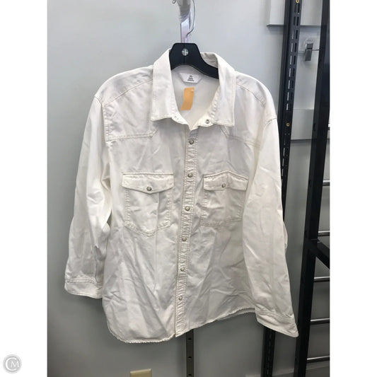 Jacket Shirt By Clothes Mentor In White Denim, Size: Xl