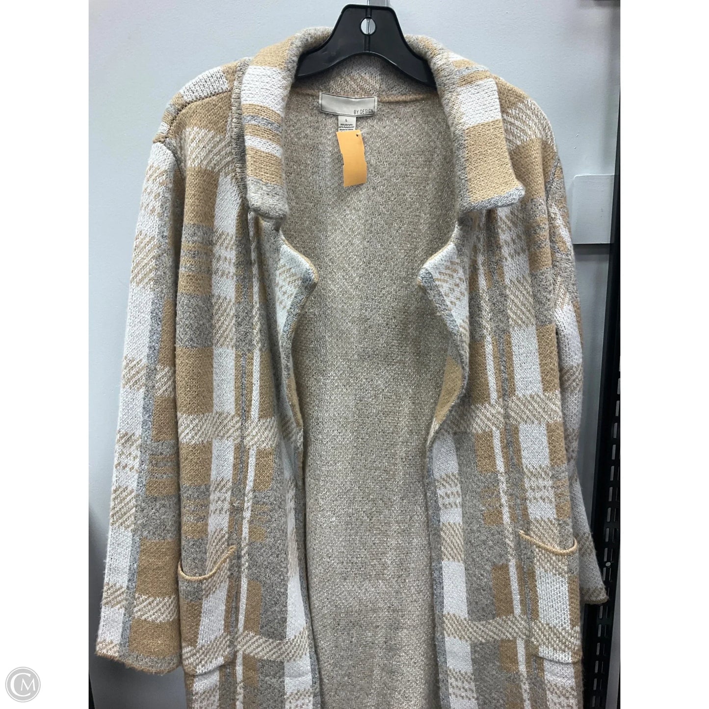 Sweater Cardigan By By Design In Grey & Tan, Size: L