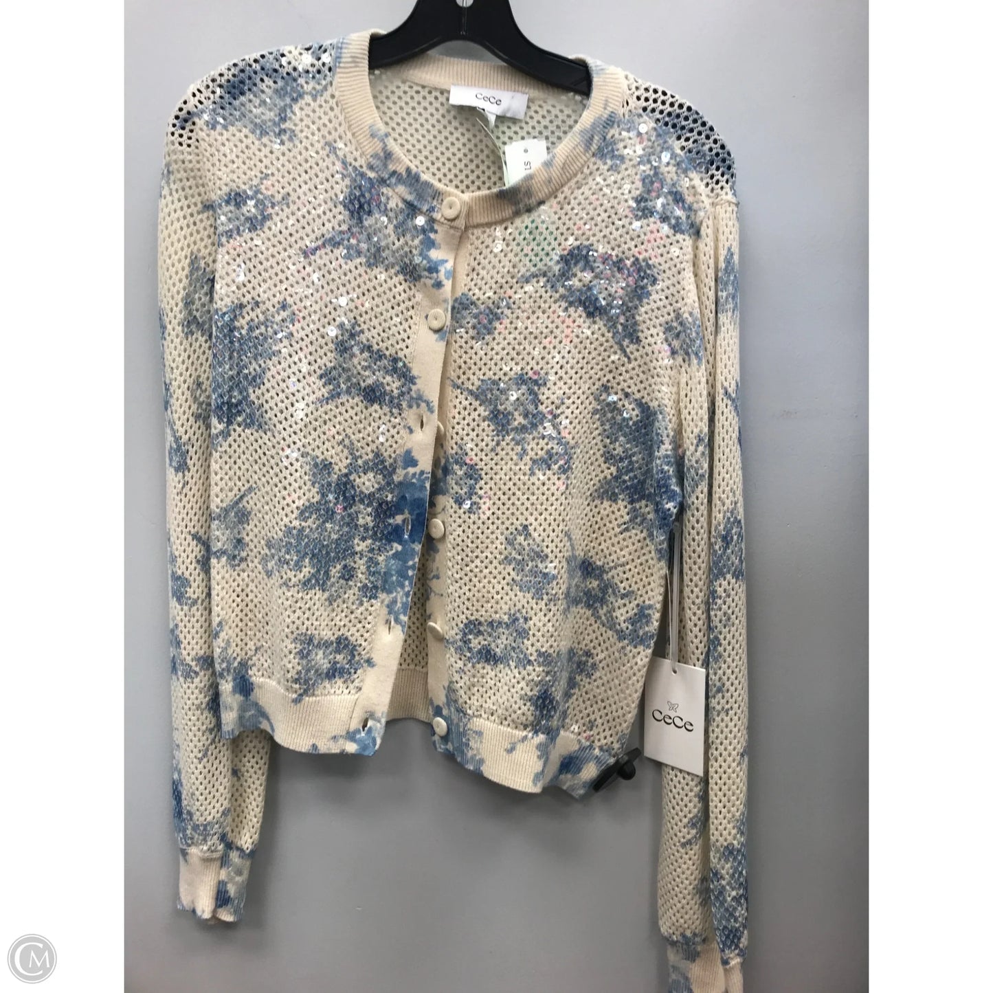 Sweater By Cece In Blue & Cream, Size: S