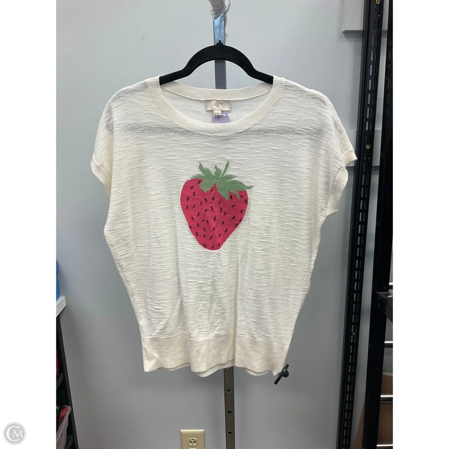 Top Short Sleeve By Loft In Cream & Pink, Size: S