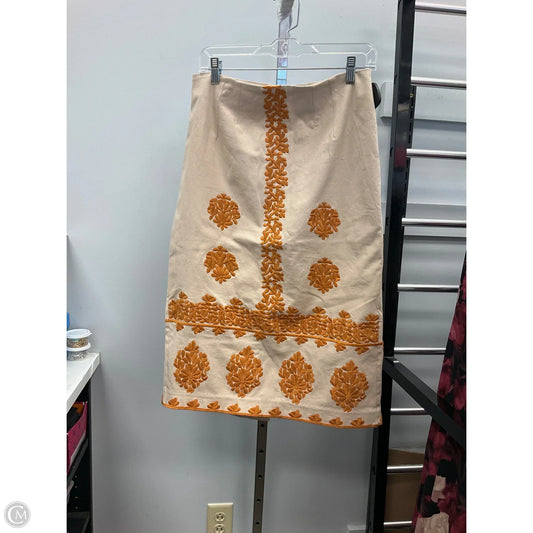 Skirt Midi By Anthropologie In Cream & Orange, Size: 10