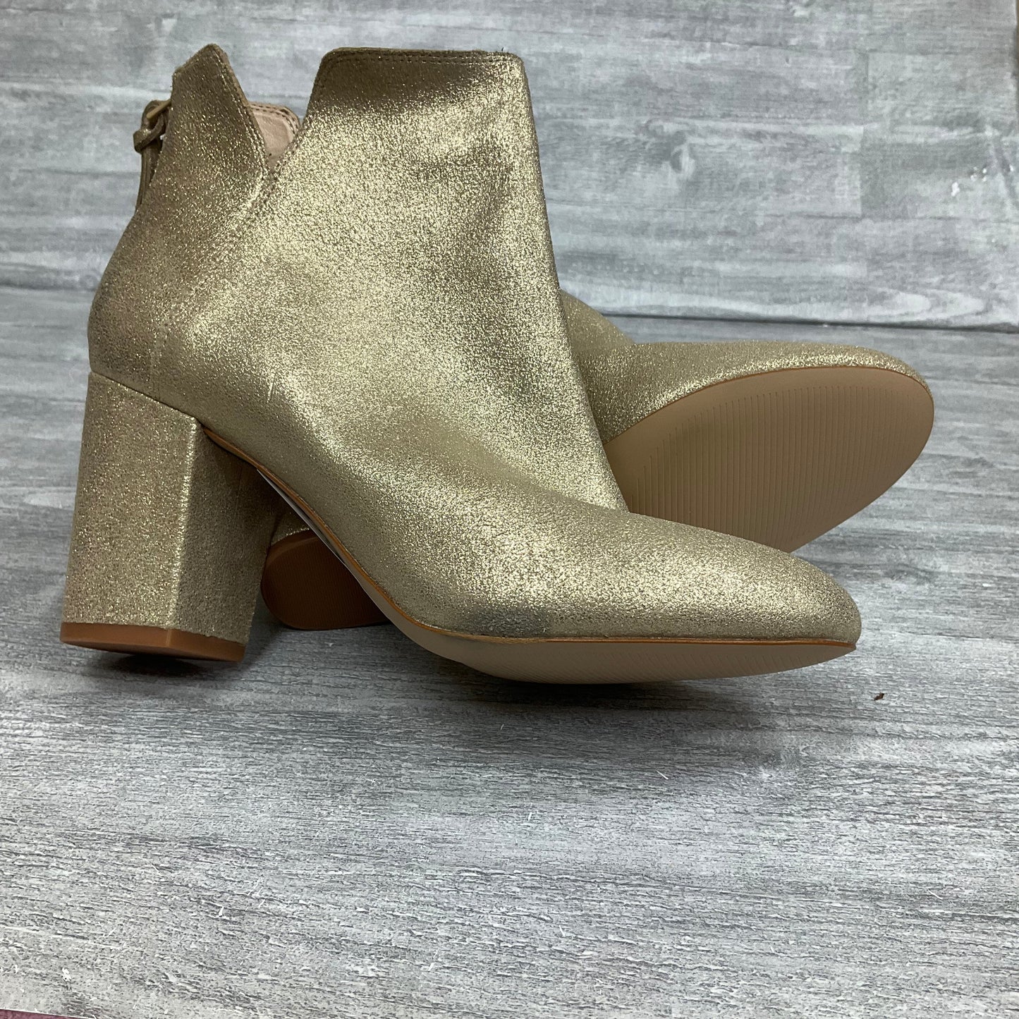 Boots Ankle Heels By Aldo In Gold, Size: 7.5