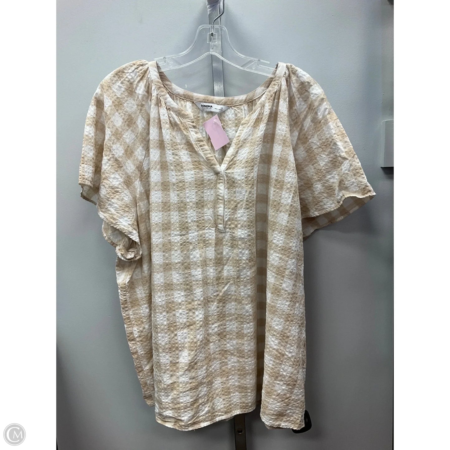 Top Short Sleeve By Sonoma In Checkered Pattern, Size: 2x