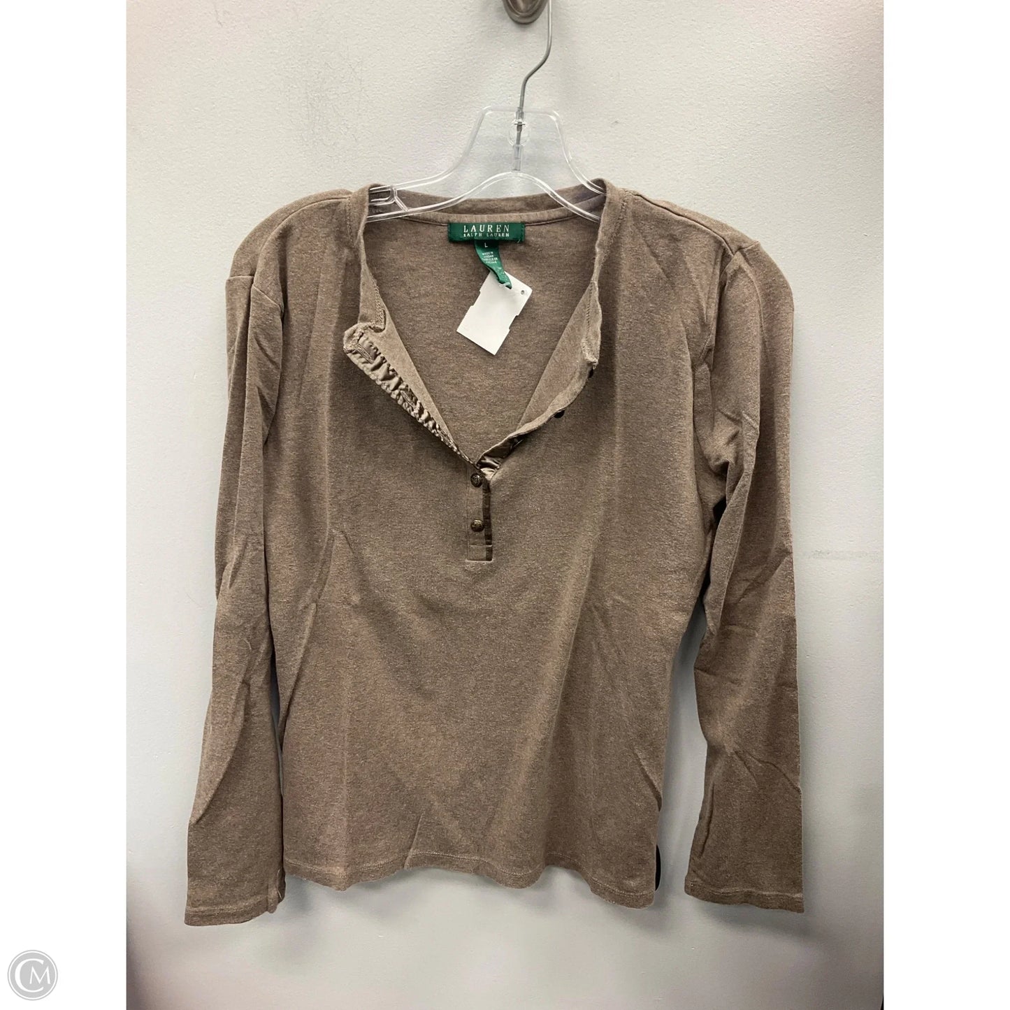 Top Long Sleeve By Lauren By Ralph Lauren In Brown, Size: L