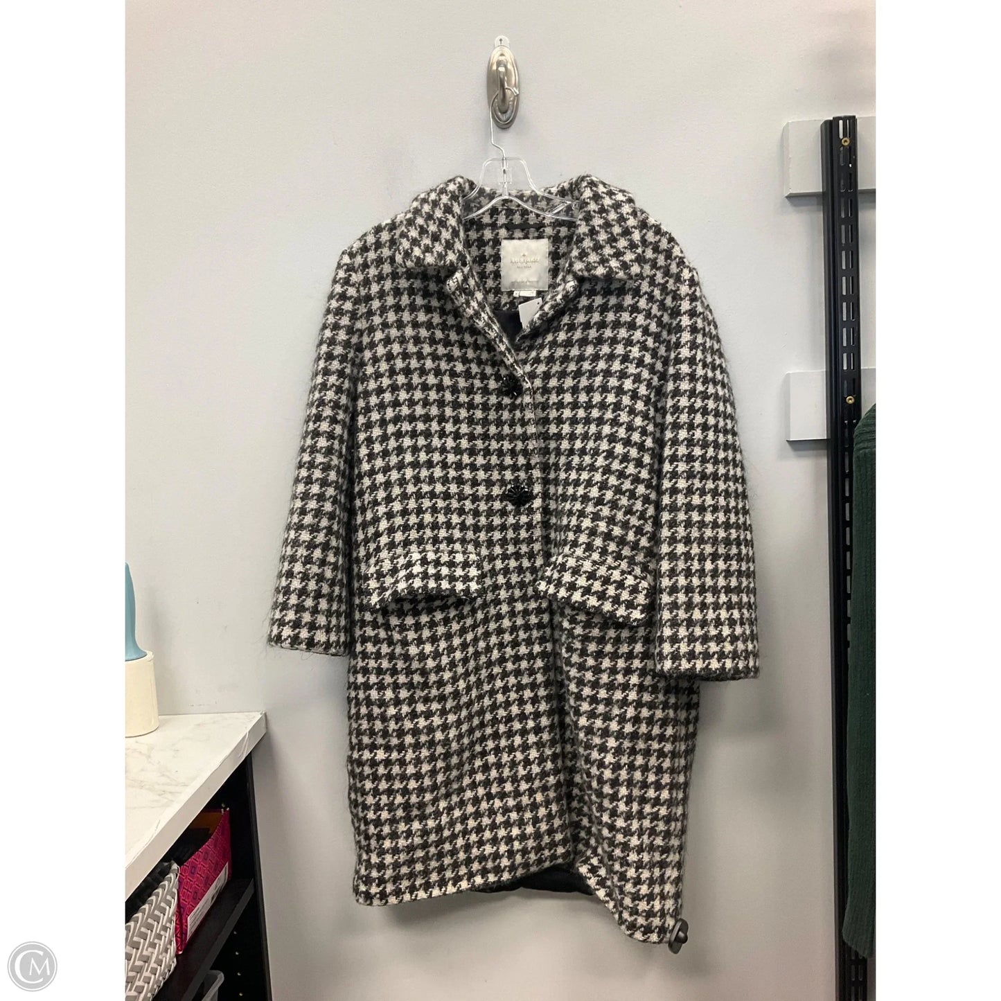 Coat Designer By Kate Spade In Black & Cream, Size: 8
