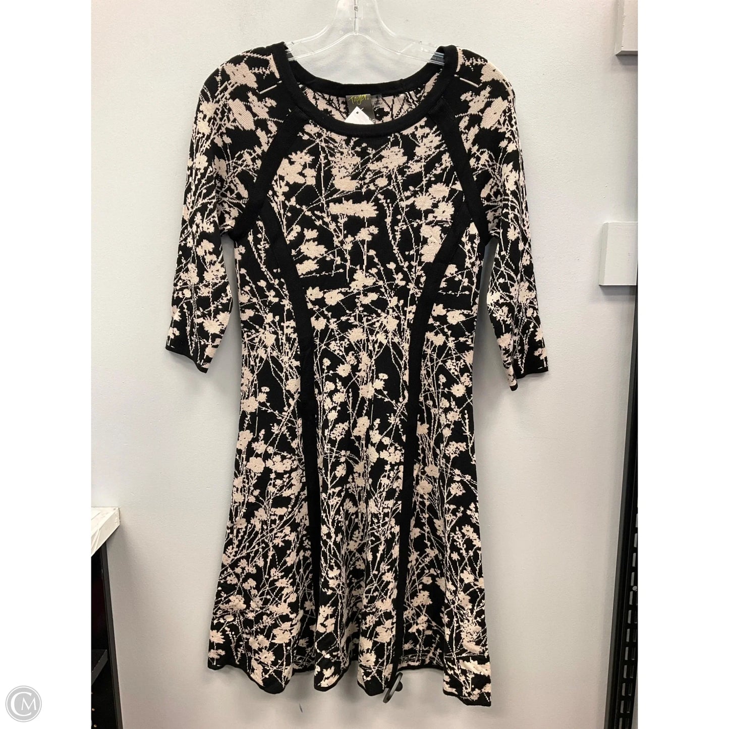Dress Sweater By Taylor In Black & Cream, Size: M