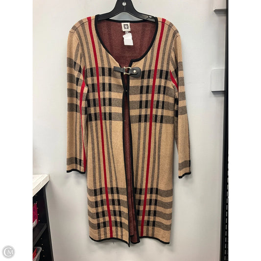 Sweater Cardigan By Anne Klein In Plaid Pattern, Size: M